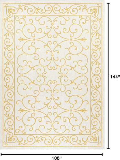 JONATHAN Y Vintage Filigree Indoor Outdoor Area Rug 9X12 Cream/Yellow, Charleston Textured Weave for Backyard, Patio, Porch, Easy-Cleaning, High Traffic, Pet-Friendly, Non-Shedding (SMB106M-9)