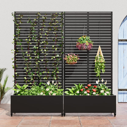 Casaphoria Metal Raised Garden Bed with Trellis and Wheels, 72"x35"x16" Planter Box for Climbing Plants, Vegetables & Vines, Features Drainage Holes and Privacy Screen (Black-Louvered)