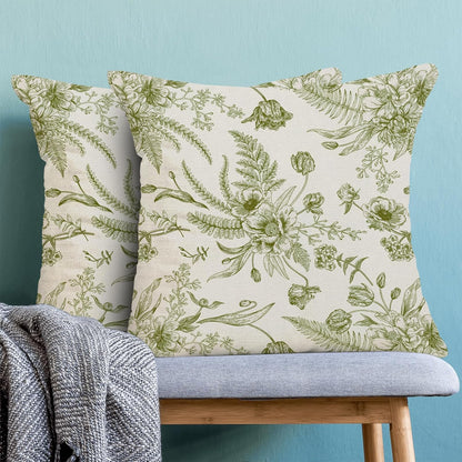 CXMEIFLY Sage Green Spring Pillow Covers 22 x 22 Inch Set of 2 for Chinoiserie Flowers Decor Throw Pillows Floral Leaves Seasonal Plant Outdoor Decorative Cushion Cases for Couch Bed Decorations