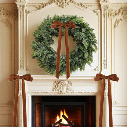 Senjie 10Pcs Large Velvet Christmas Tree Bows, 20in x 8in Premade Vintage Ribbon Tree Topper Bows Ornaments for Staircase Garland Wreath Holiday Home DIY Crafts Decorations, Light Brown