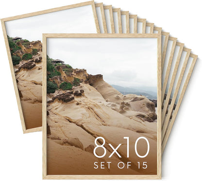 Haus and Hues 8x10 Natural Oak Wood Picture Frames Set of 15 - Premium Bulk Picture Frames 8x10 Bundle - Elegant Gallery Wall Frame Set for Posters, Art Display - Ideal for Wall Decor in Home & Office