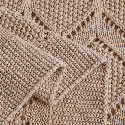 Longhui bedding Chunky Cotton Knit Throw Blanket for Couch, Sofa, Bed, or Chair, Decorative Breathable Fall Cable Knit Blanket 51 x 63 Inches, Pink Rose