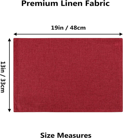 Home Brilliant Cloth Placemats Set of 8 Red Linen Placemats for Dinner Heat Resistant Dining Table Mats Kitchen Place Mats, Dark Red Burgundy