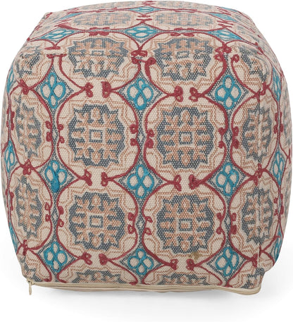 GDFStudio Boho Handmade Fabric Cube Pouf Ottoman Foot Stool - Bean Bag Floor Chair - Foot Rest Couch for Living Room Bedroom,Multicolored,16"" x 16"" x 16"", 313834N