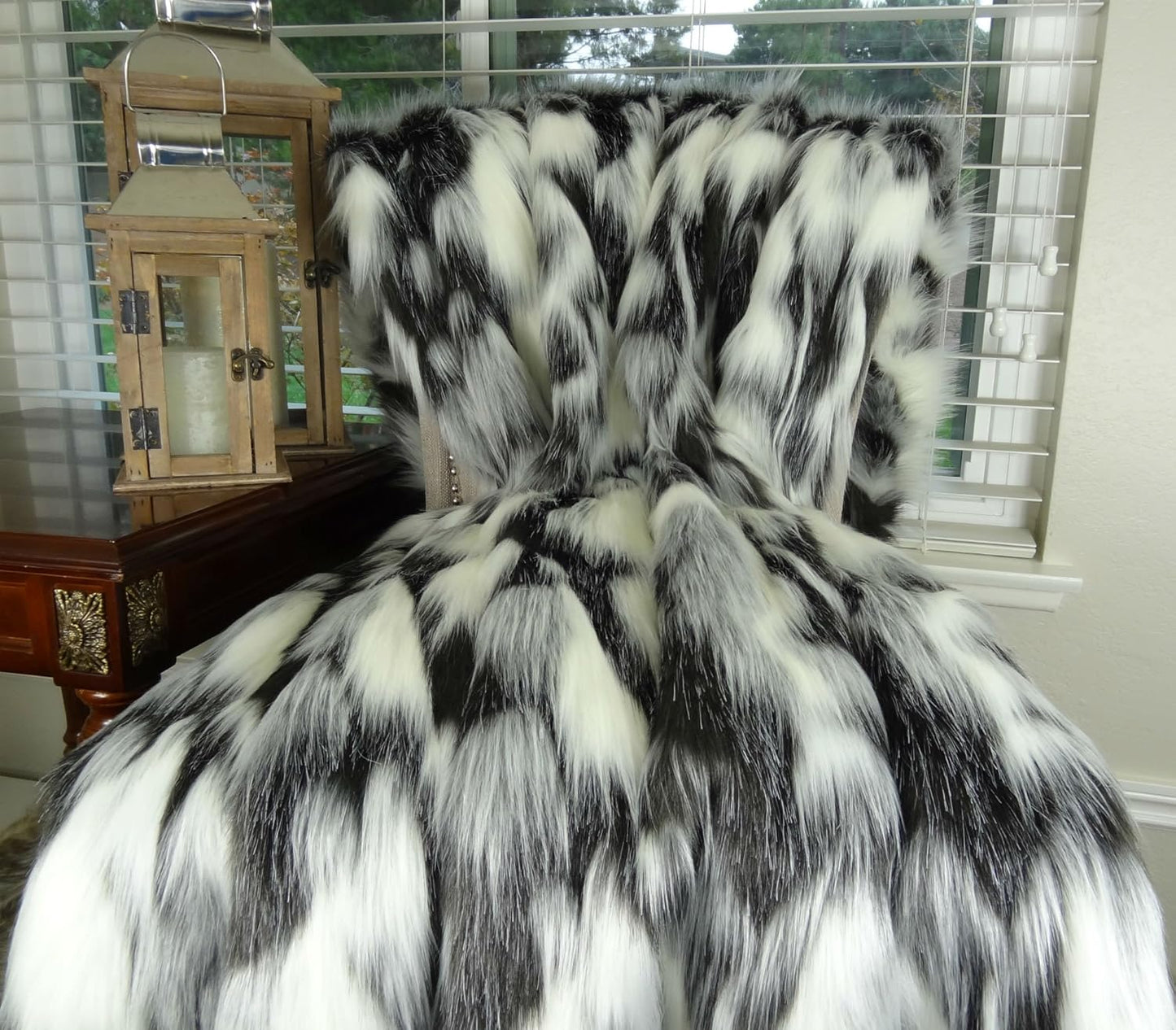 Gray Black White Faux Fur Oversized Blanket and Bedspread - Tibet Fox Fur - Gray Black White Luxury Faux Fur - Soft Faux Fur Blankets, Bedspreads and Throws, Handmade in USA, 16438