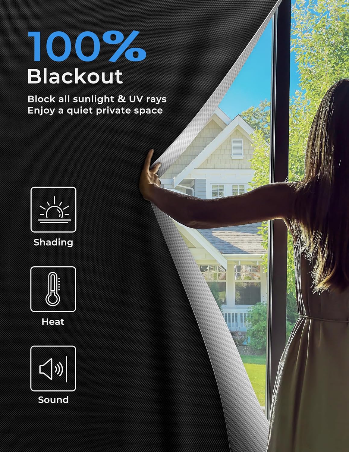 Sumobaby Blackout Curtains for Bedroom Portable 102”x59”Black Out Window Cover with Heat-Resistant Hook&Loop Tape,100%Blackout Shades,NoDrill Blinds for Windows DIY Cut Fit for Nursery&Dorm Room,Black