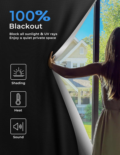 Sumobaby Blackout Curtains for Bedroom Portable 63”x59”Black Out Window Cover with Heat-Resistant Hook&Loop Tape,100% Blackout Shades,NoDrill Blinds for Windows DIY Cut Fit for Nursery&Dorm Room,Black