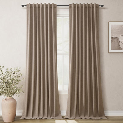 BOODII Brown Linen Blackout Curtains for Bedroom 84 Inch Length 2 Panels Set Room Darkening Curtains Black Out Curtain Neutral Thermal Insulated Living Room Winter Window Drapes Back Tab 52x84