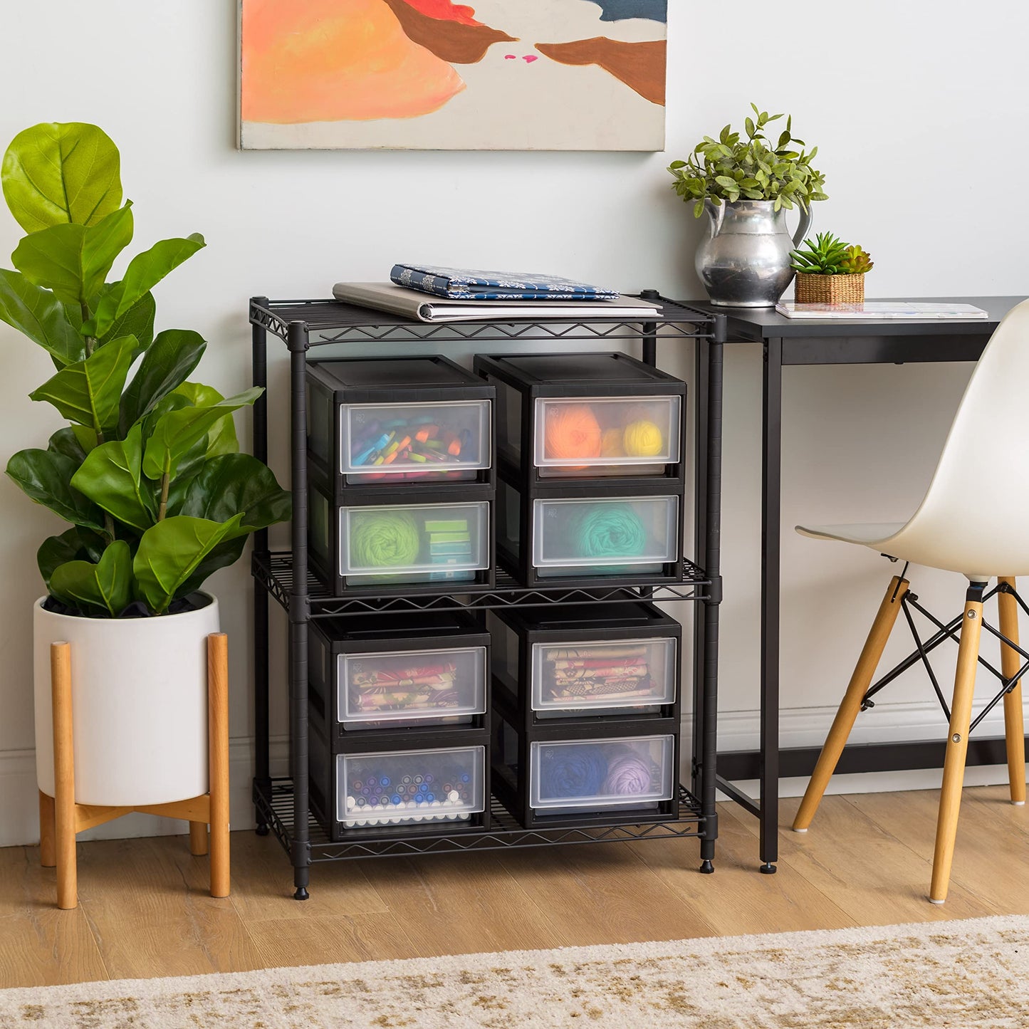 IRIS USA 8-Pack, 6 Qt. Small Stacking Drawer Storage Organizer, Black