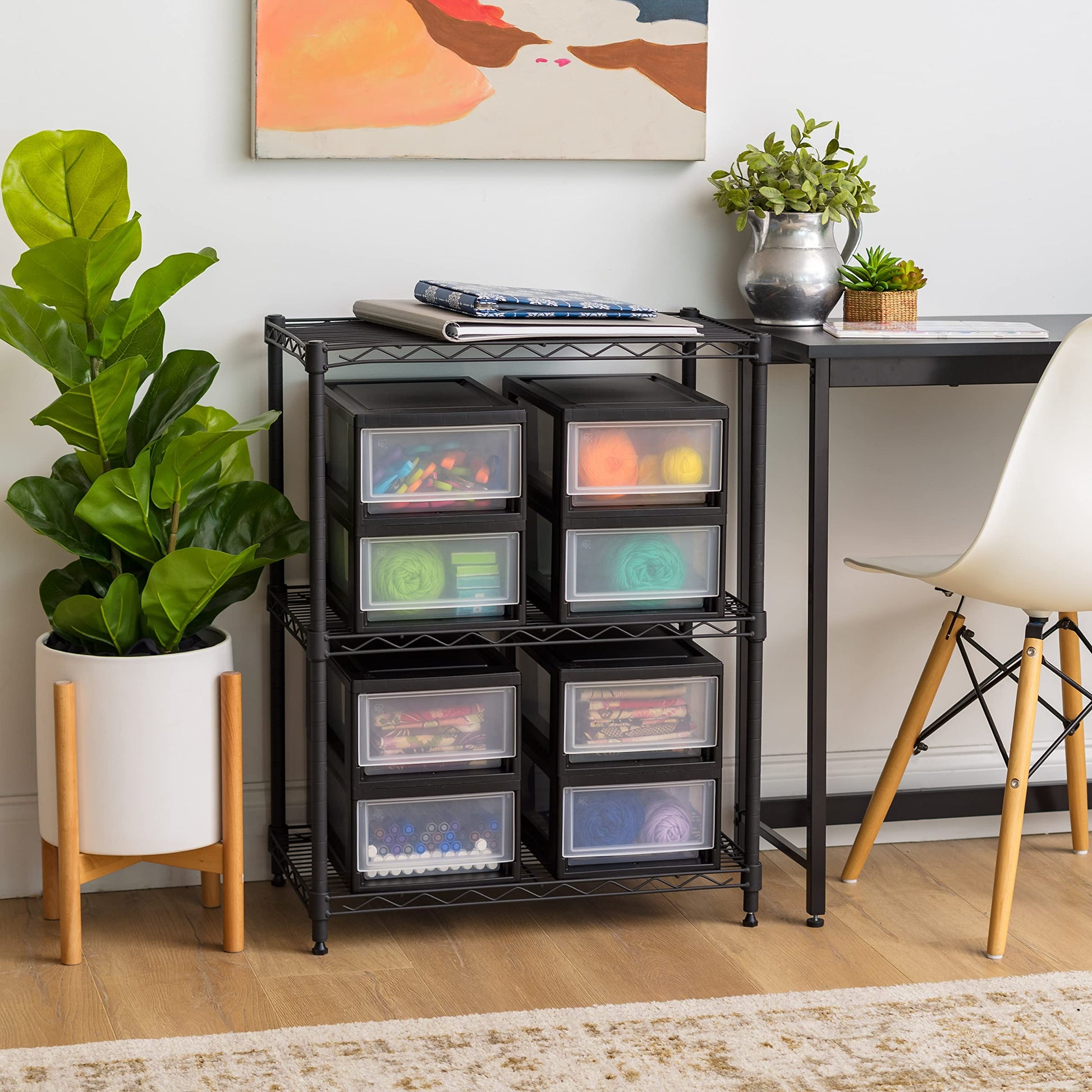 IRIS USA 8-Pack, 6 Qt. Small Stacking Drawer Storage Organizer, Black