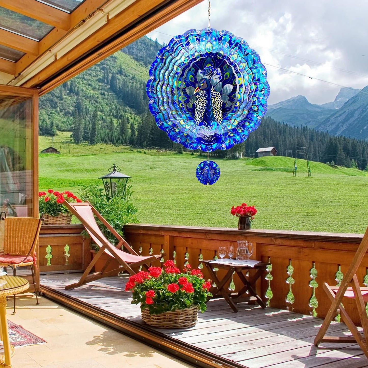 Peacock Gifts for Women, Peacock Wind Spinner Garden Decor, 12 inch 3D Hanging Wind Spinners Outdoor