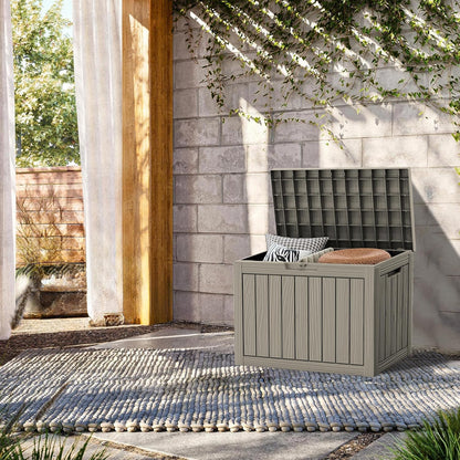 45 Gallon Lockable Resin Deck Box, Waterproof & UV-Resistant Outdoor Storage Box for Outdoor Cushion Storage, Garden Tools & Pool Accessories Storage, Gray