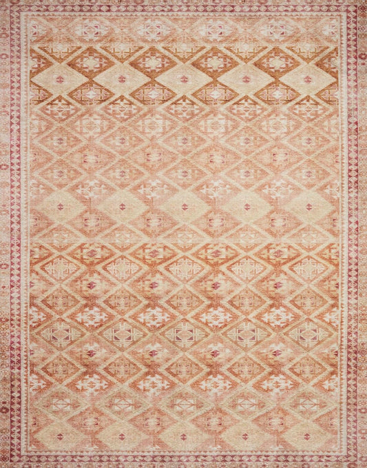 Loloi Layla Collection LAY-16 Natural/Spice 2'-6" x 12'-0" .13" Thick Runner Rug, Soft, Durable, Vintage Inspired, Distressed, Low Pile, Non-Shedding, Easy Clean, Printed, Living Room Rug