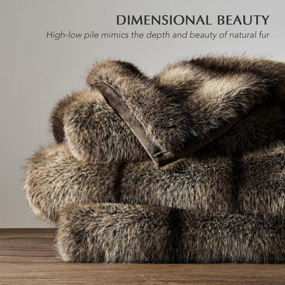 Luxury Faux Fur Throw Blanket, Soft Fluffy Faux Mink Blankets for Bed, Couch, Sofa, Thick Cozy Plush Warm Fur Throws with Reversible Velvet, Ombré Sable Brown, 60"x80"