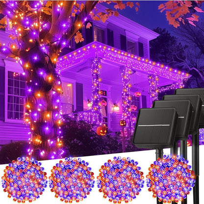 Minetom Halloween Solar Lights Outdoor - 4 Pack Total 160FT 400 LED Halloween String Lights with 8 Lighting Modes, IP65 Waterproof Solar String Lights for Outside Tree Party