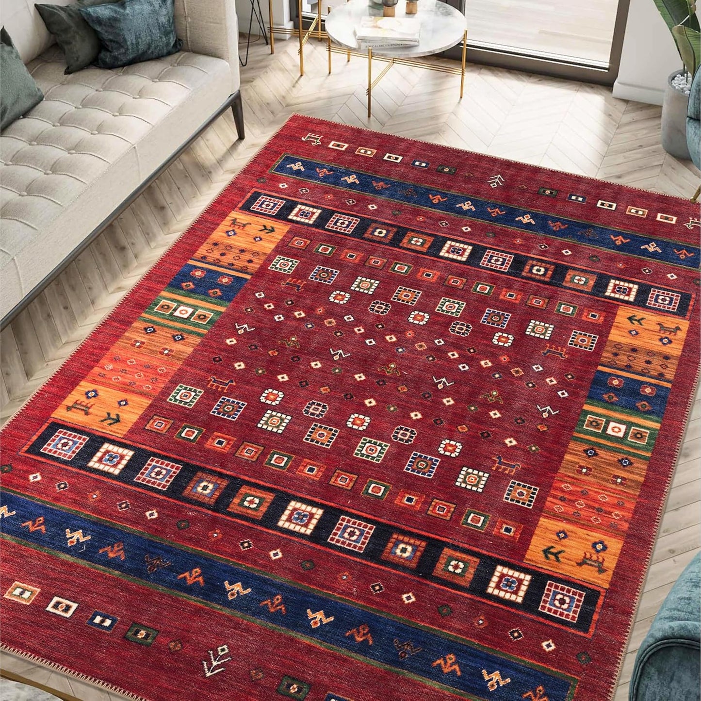 Keen Home Design 3x5 Rug - Machine Washable Entry Rug with Non-Slip Backing, Ideal for Enteryway, Kitchen, Bathroom, Laundry Room - Vintage, Easy Clean, Durable, Low Pile Rug - (3' x 5')