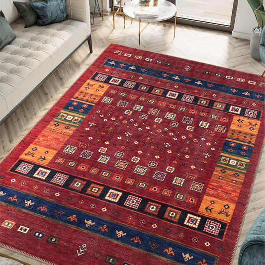 Keen Home Design 8x10 Rug - Machine Washable Area Rug with Non-Slip Backing, Ideal for Living Room, Dining Room, Bedroom - Vintage, Easy Clean, Durable, Low Pile Rug - (8' x 10')