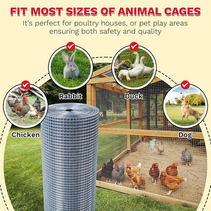 Hardware Cloth,1/4inch 24inx50ft 23 Gauge,Double-Layer Hot-Dip Galvanizing After Welding,Chicken Wire Fence Wire Mesh Fence Poultry Netting Garden Fence Tree Guard Rolls