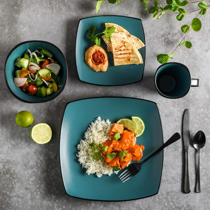Gibson Elite Soho Lounge Square Reactive Glaze Stoneware Dinnerware Set, Service for 4 (16pc), Matte Jade