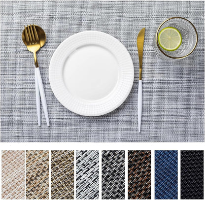 LEXMORE Placemats Set of 8 Vinyl/Plastic Woven Place Mats for Kitchen Table Indoor/Outdoor Washable Placemat Wipeable Dining Table Mats(Gray)