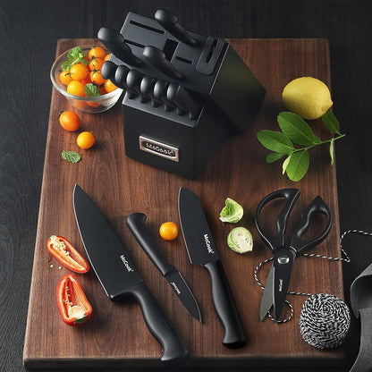 McCook® Knife Sets,German Stainless Steel Knife Block Sets with Built-in Sharpener, Black