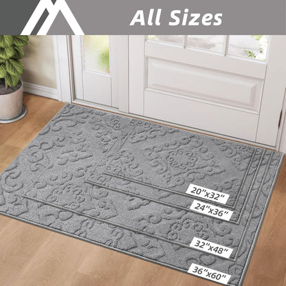 COSY HOMEER-Door-Mat-Non-Slip-Entryway-Rug 24”x36” Absorbent Welcome Mats Washable Dirt Trapper Door Mat Entrance Floor Mats for Front Back Doormats and Wet Shoes,Grey