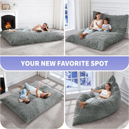 Hobestluk 3 in 1 Bean Bag Chair Giant Bean Bag Chairs Convertible Bean Bag Floor Cushion with Machine Washable Cover, Beanbag Chairs for Adult (Turquoise Grey)