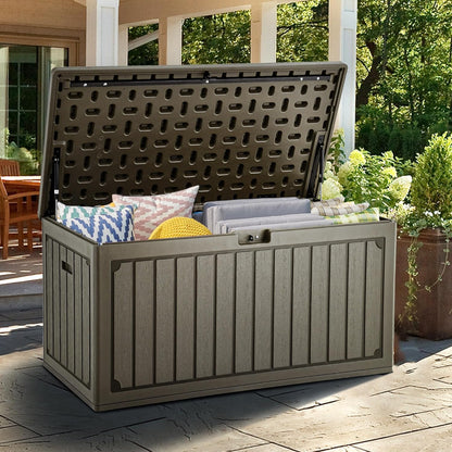 YITAHOME 90 Gallon Double-Wall Deck Box with Side Handles, Outdoor Large Storage for Patio Furniture Cushions, Garden Pool Accessories, Water Resistant & Lockable