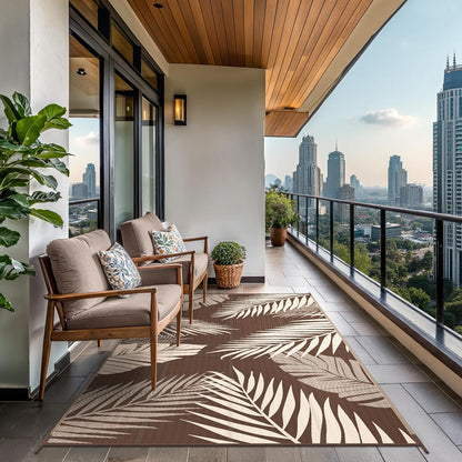 GENIMO Outdoor Rug 4' x 6' Waterproof for Patios Clearance, Reversible Outdoor Plastic Straw Camping Rug Carpet, Large Area Rugs Mats for RV, Camper, Deck, Balcony, Porch, Beach, Coffee&Beige