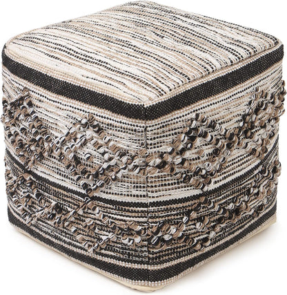 REDEARTH · Tufted Pouf Ottoman with Filler Textured Storage Cube Bean Bag Pouffe Footrest for Indoor; 100% Cotton (17.5"X17.5"X17.5", Black Jasper)