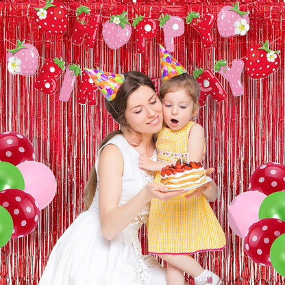 BRAVESHINE Red Tinsel Foil Fringe Curtains - 2Pcs 3.2x8.2ft Holidays Photo Booth Backdrop for Girl/Birthday/Valentine’s/Christmas/Bridal/Bachelorette/Anniversary/Engagement Party/Halloween Decorations