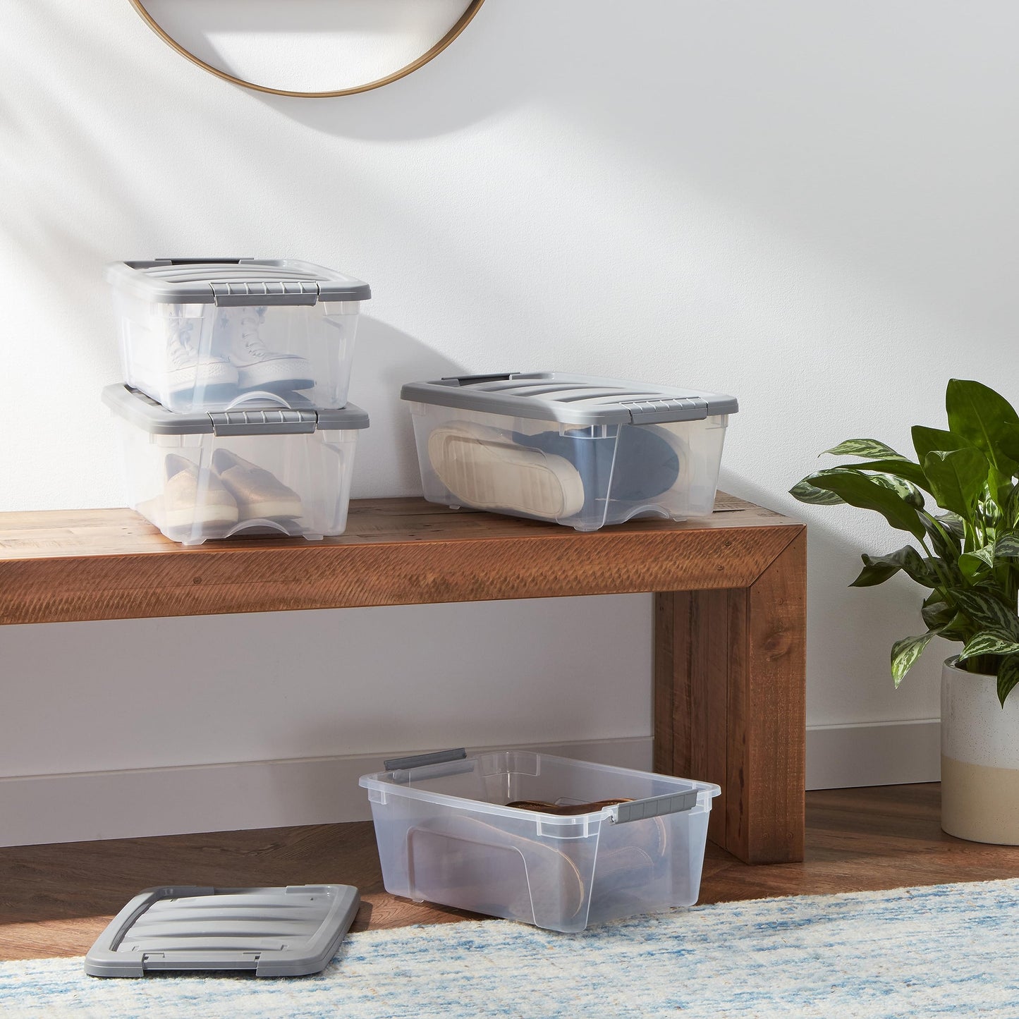Amazon Basics Plastic Storage Containers with Secure Latching Lids, Stackable Organization Bins
