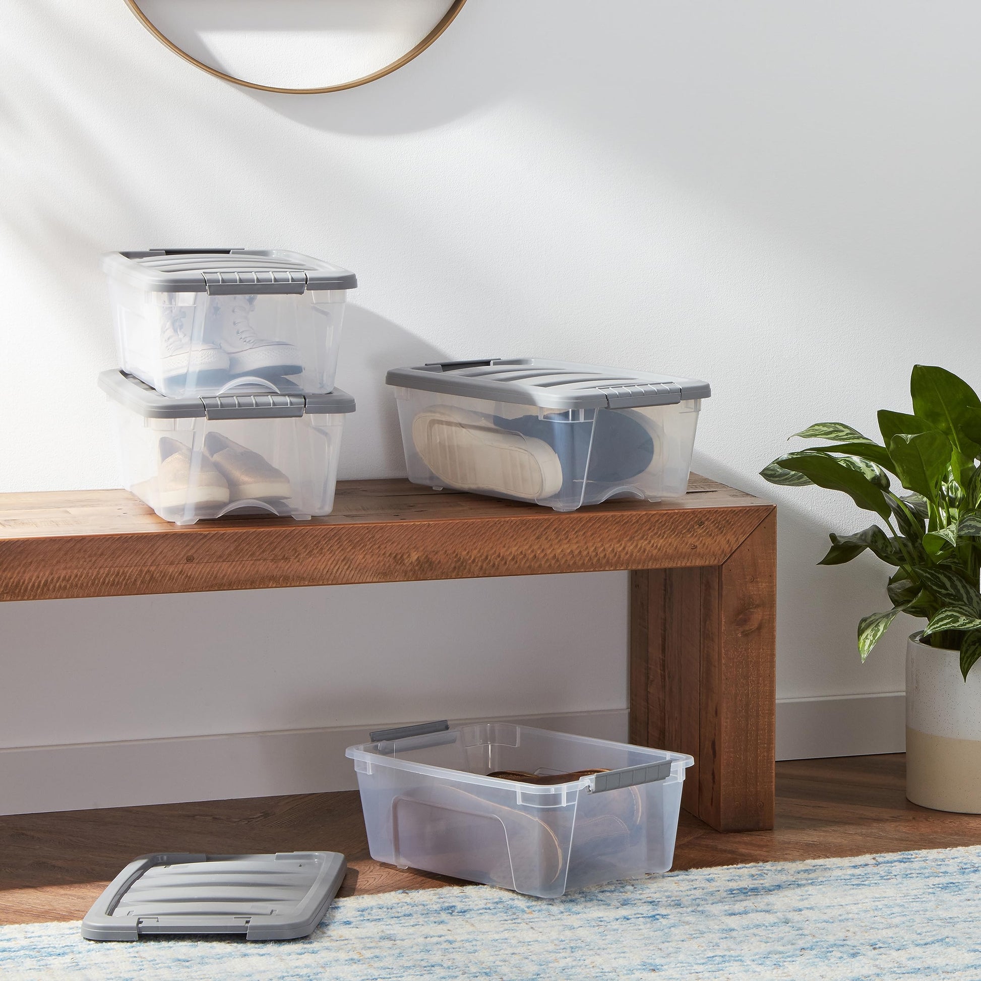 Amazon Basics Plastic Storage Containers with Secure Latching Lids, Stackable Organization Bins
