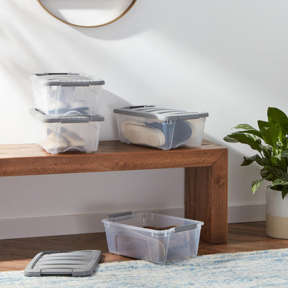 Amazon Basics Plastic Storage Containers with Secure Latching Lids, Stackable Organization Bins