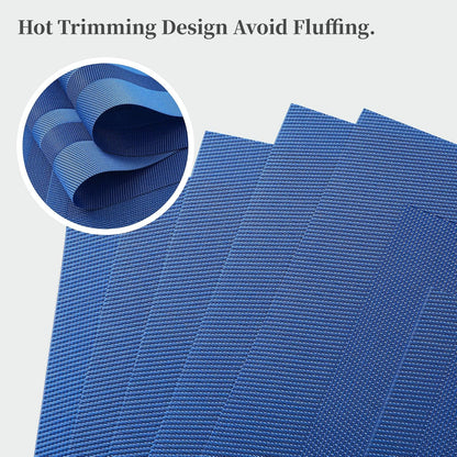 Leetaltree Blue Frame Placemats Set of 8 - Heat Resistant Non-Slip Place mats for Dining Table, Washable Durable PVC Vinyl Woven Table Mats（Blue Frame, 8）