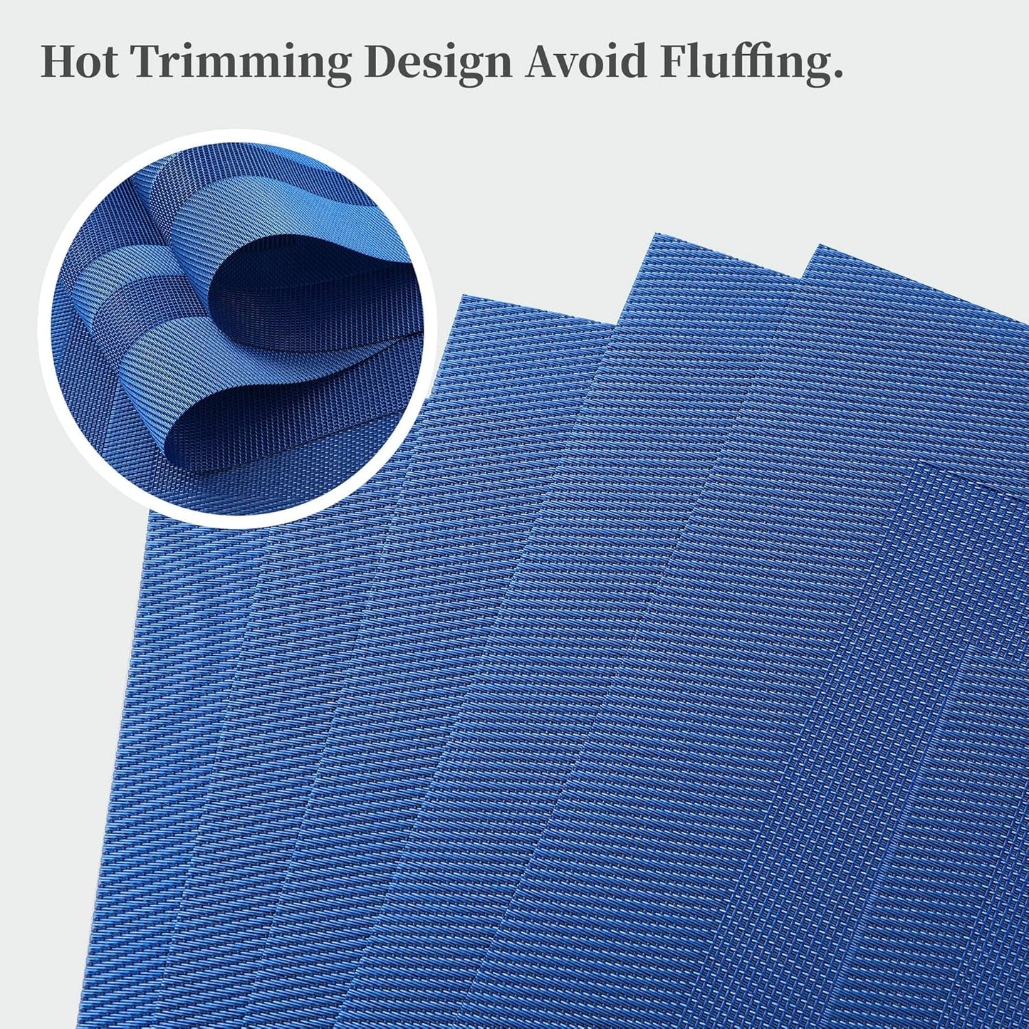 Leetaltree Blue Frame Placemats Set of 4 - Heat Resistant Non-Slip Place mats for Dining Table, Washable Durable PVC Vinyl Woven Table Mats（Blue Frame, 4）