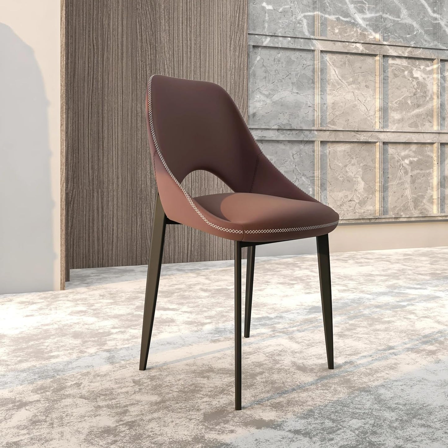 LeisureMod Amalfi Upholstered Fabric Dining Chair – Modern Side Chair with Iron Legs, Mid-Century Accent Chair for Dining Room or Kitchen