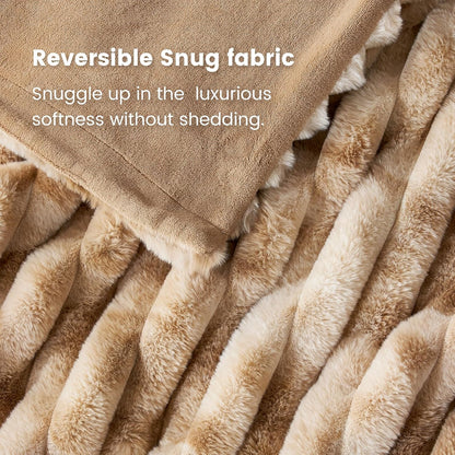 Cozy Bliss Faux Fur Throw Blanket for Couch, Cozy Warm Plush Striped Blanket for Sofa Bedroom Living Room, 50 * 60 Inches Tie-dye Kahki