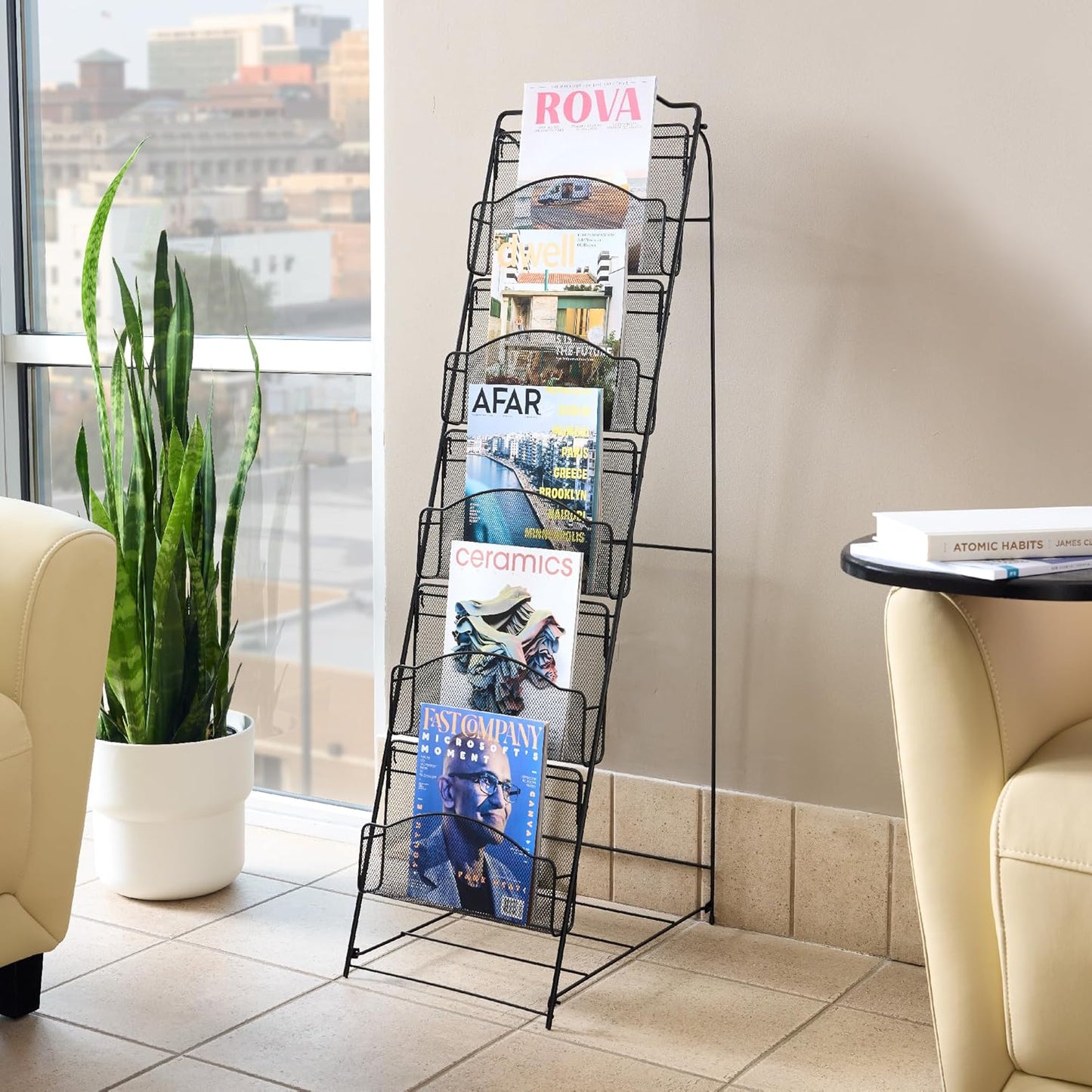 Safco Onyx Mesh Magazine Holder, Ladder Style Display Rack with 5 Pockets, Brochure Organizer, Commercial-Grade Steel Construction, Black