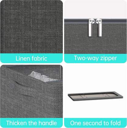 3PCS Under Bed Storage Bins with Metal Frame, Linen Fabric Frame Storage Box Clothes Organizer Bins, Underbed Container with Clear Window (Dark Grey, 23.6 x 13 x 6IN)