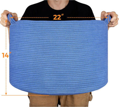 Ravinte Large Storage Basket - 22"x 22"x 14" Blanket Basket for Living Room, Baby Toy Storage Basket, Cotton Rope Basket Woven Laundry Basket (Blue)