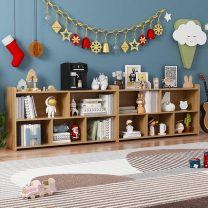 Book Shelf Set of 2, 5 Cubes Storage Organizer, Open Shelf Wooden Bookcase, Freestanding Log Bookshelf Cube Shelf for Bedroom, Living Room, Home Office