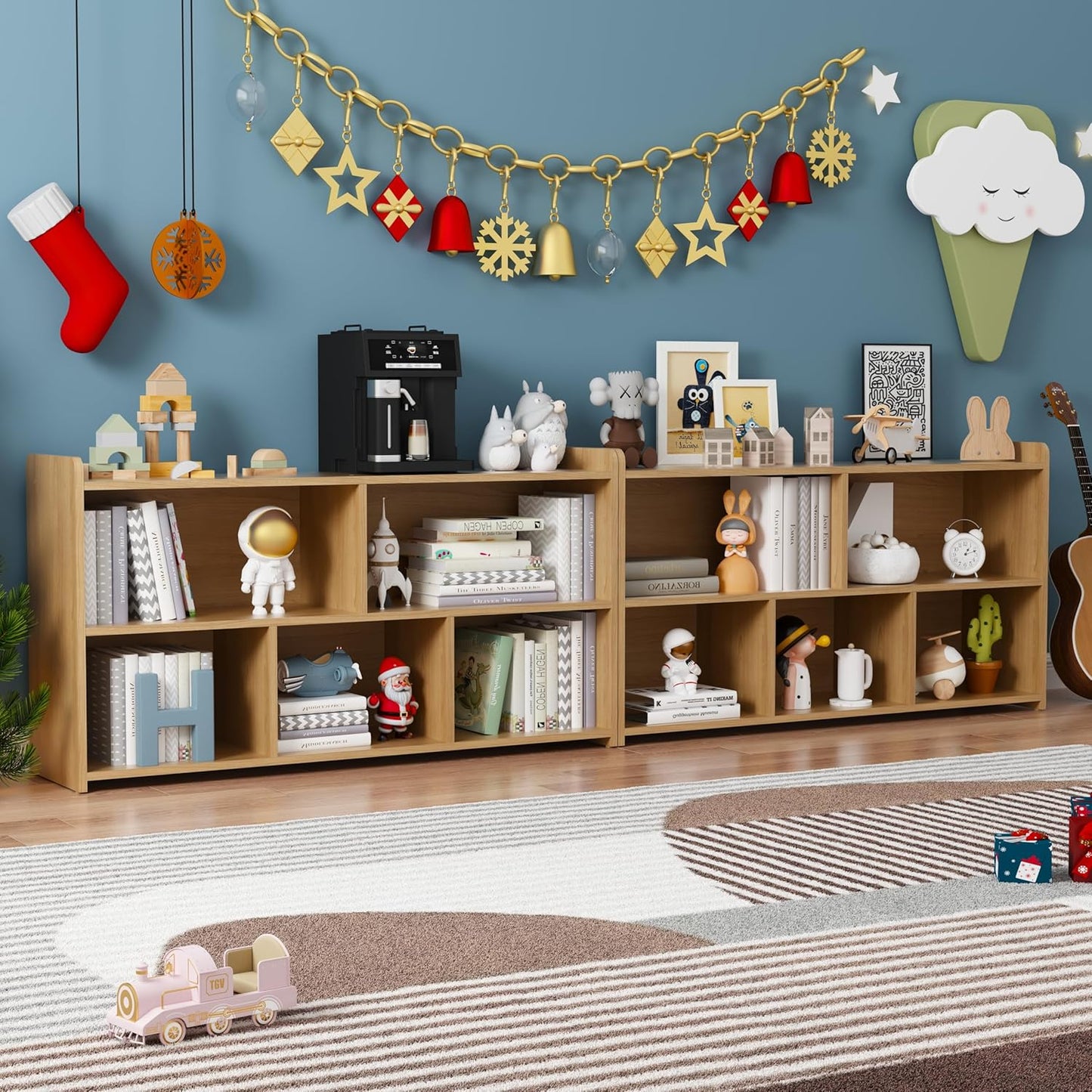 Book Shelf, 5 Cubes Storage Organizer, Open Bookshelf Wooden Bookcase, Freestanding Wooden Bookshelf Cube Shelf for Bedroom, Living Room