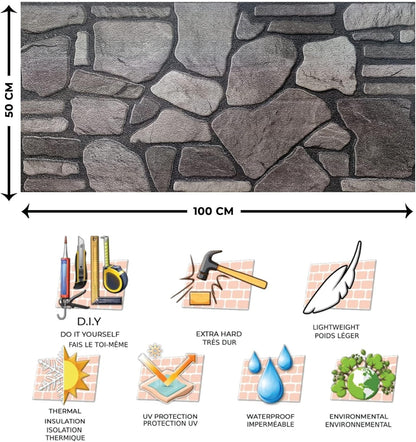 Dundee Deco 3D Wall Panels - Cladding Grey Charcoal Ash Stone Look Wall Paneling, Styrofoam Facing for Interior and Exterior Applications, DIY, Sample, Size 10 x 10 in.
