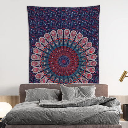 Bless International Handmade Indian hippie Bohemian Psychedelic Peacock Mandala Wall hanging College Dorm Beach Throws Table Cloth Bedding Tapestry (Midnight Blue, Twin(54x72Inches)(140x185cms))