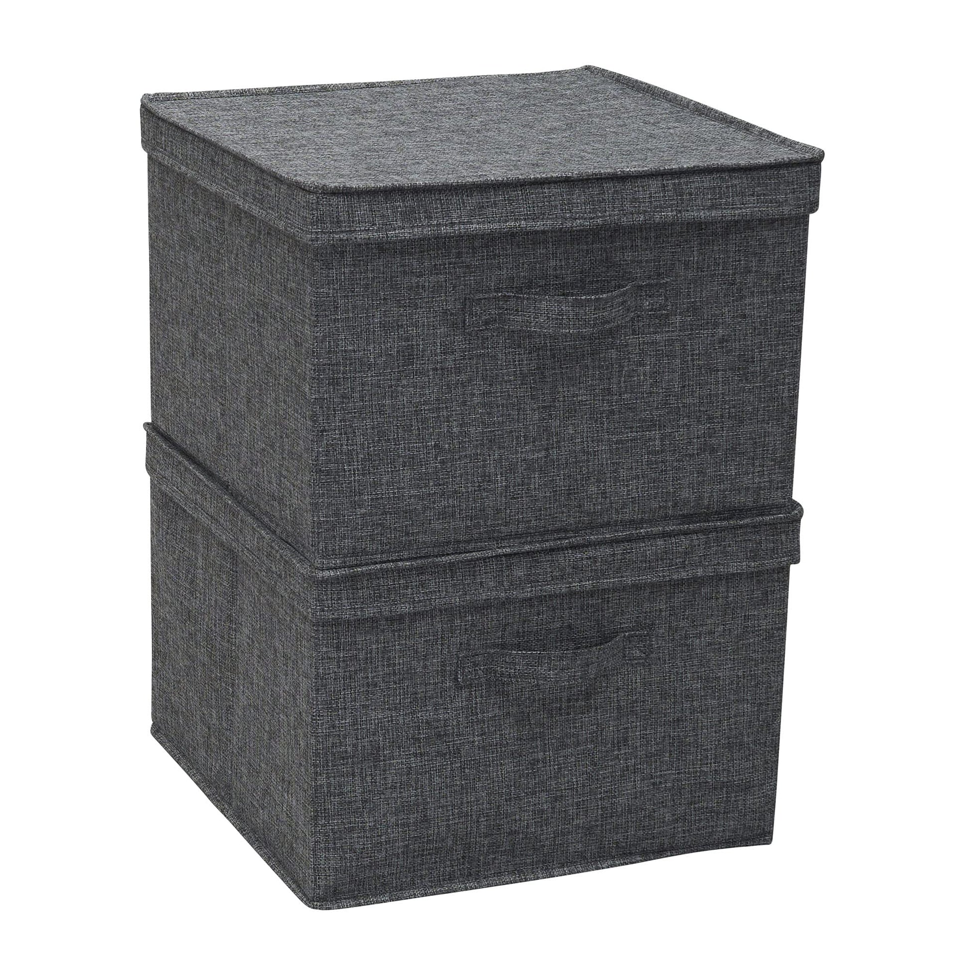 Household Essentials Square Fabric Storage Bins with Lids, Graphite, Set of 2
