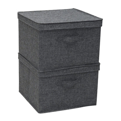 Household Essentials Square Fabric Storage Bins with Lids, Graphite, Set of 2