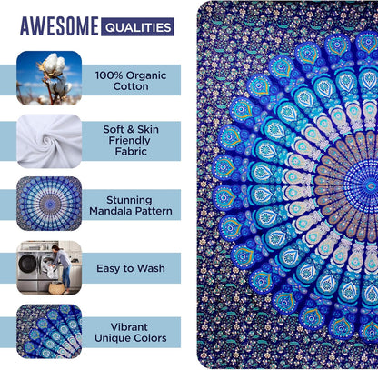 raajsee Blue Turquoise Tapestry- Best Mandala Wall Hanging- Bedding Tapestry For Bedroom Aesthetic-Size QUEEN 210 X 220 CMS