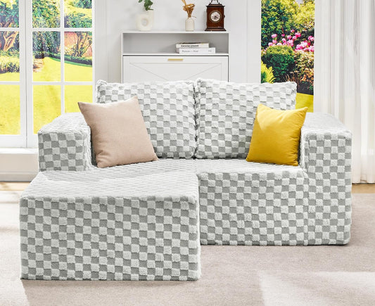 Hobestluk Modular Sectional Sofa Memory Foam Couch L Shape Sofa for Living Room Loveseat with Chaise Lounge Cloud Couch with Removable Cove (Plush GREYOLIVE, Loveseat with Chaise)