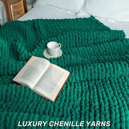 Chunky Knit Blanket - Luxury Soft Cozy 40 * 50 Throw Blanket,100% Woven Blanket Rope Knot Throw Blanket for Couch, Sofa, Home Decor, Gift - Machine Washable（Blackish Green）